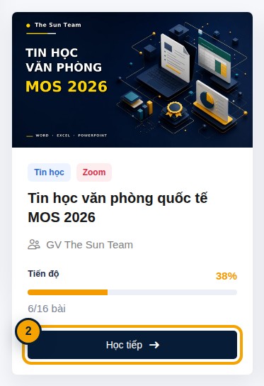 Thẻ khóa MOS với nút Học tiếp được khoanh vàng