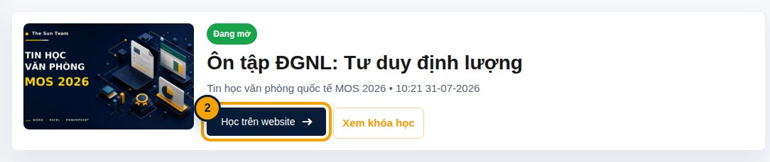 Trang chi tiết lớp live với nút Học trên website được khoanh vàng